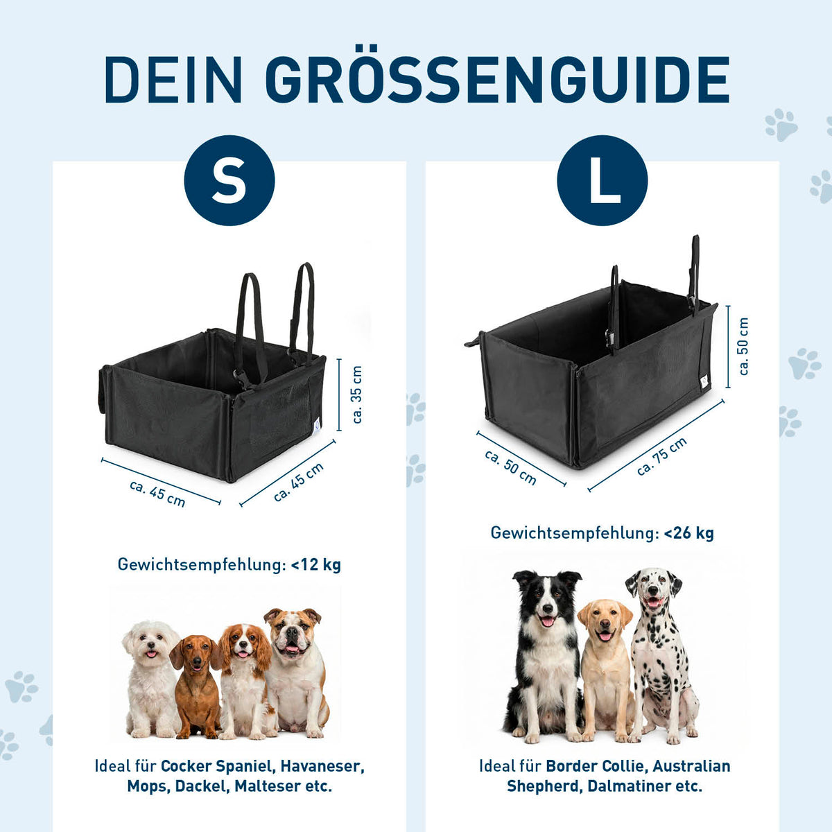 Hundeautositz – wasserfeste Hundebox – M mit stabilem Aufbau und sicherem Befestigungssystem für Hunde mittlerer Größe bis 26 kg.