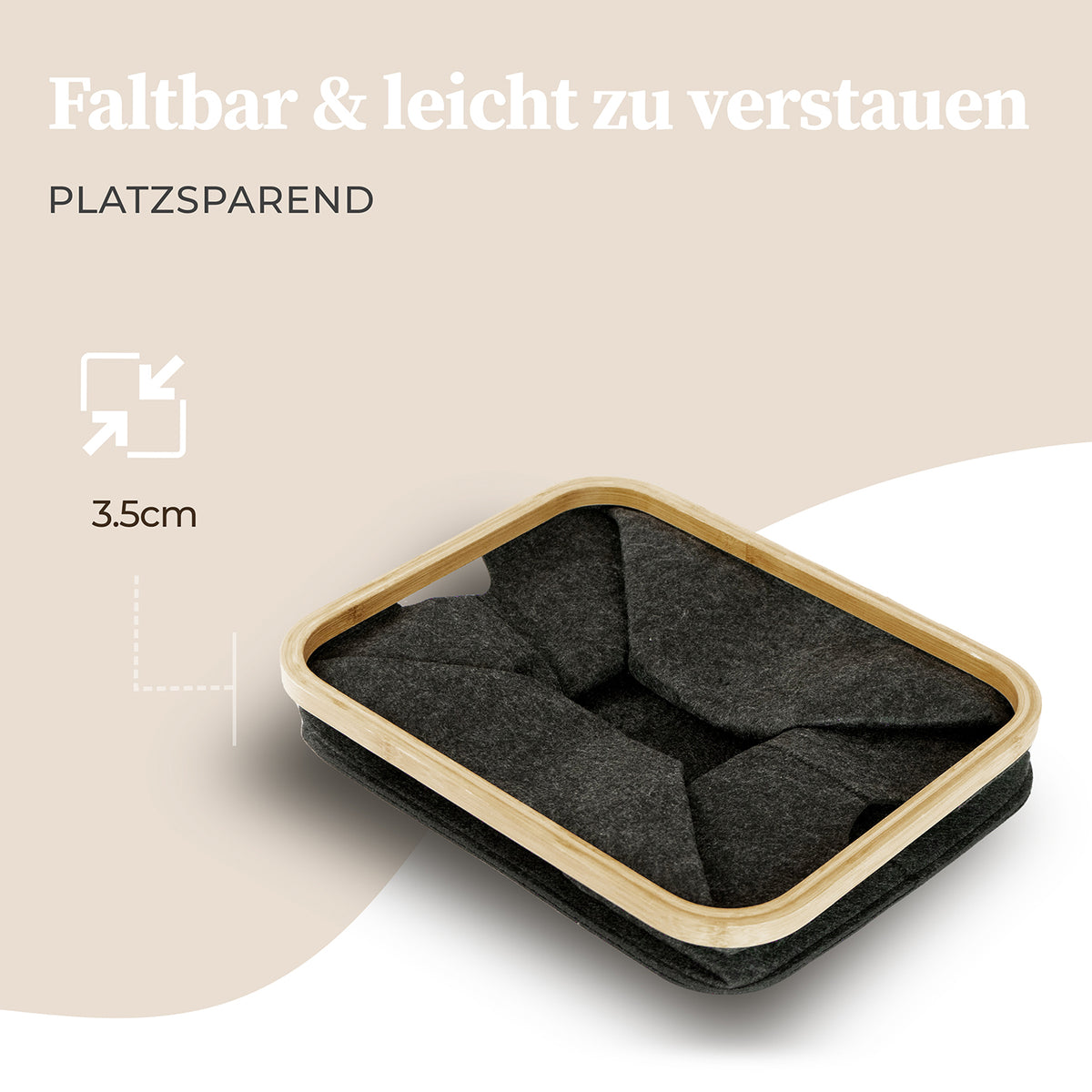 Aufbewahrungskorb "Laura" 40 l - Anthrazit, faltbar und platzsparend, mit stabilem Bambusrahmen und 3,5 cm Stärke.