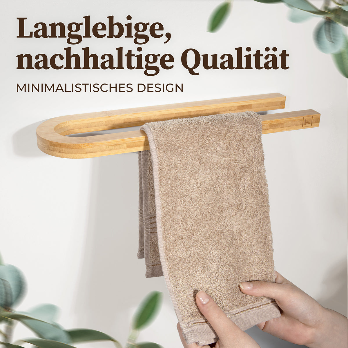Handtuchstange "Alfred" ohne Bohren - Bambus mit nachhaltigem Design und hochwertiger Verarbeitung, minimalistisch und langlebig.
