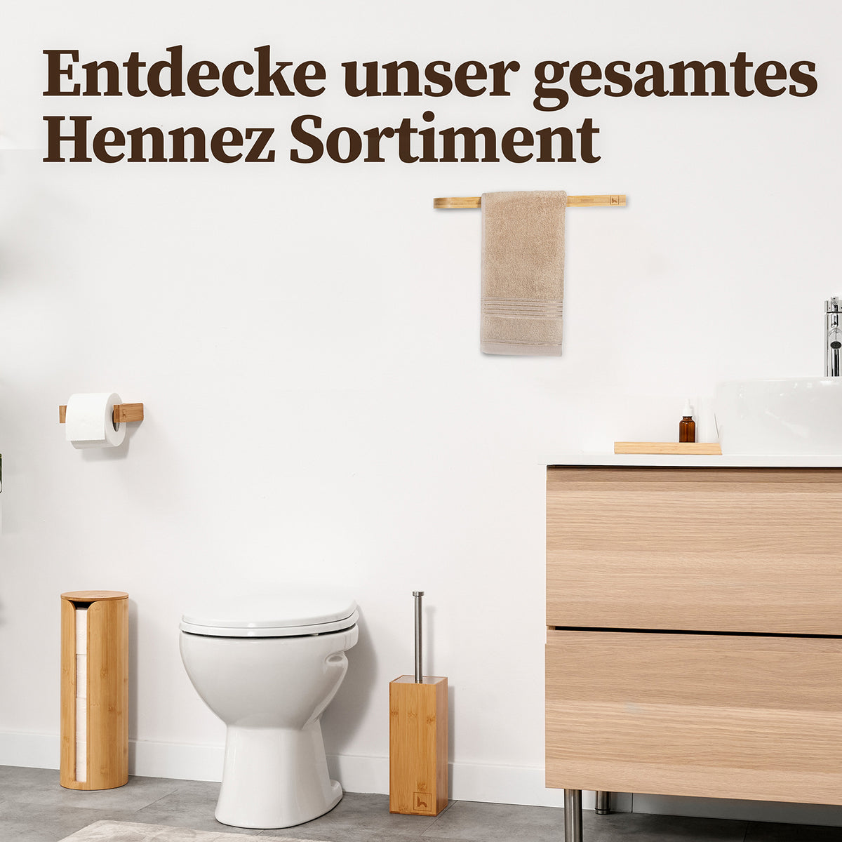 Handtuchstange "Alfred" ohne Bohren - Bambus als nachhaltige, selbstklebende Halterung für Bad und Gäste-WC.