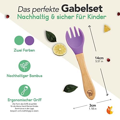 Kindergabelset - 2-tlg. - Grün & Lila mit nachhaltigem Bambus, ergonomischem Griff und kindgerechtem Design für einfaches und sicheres Essen.