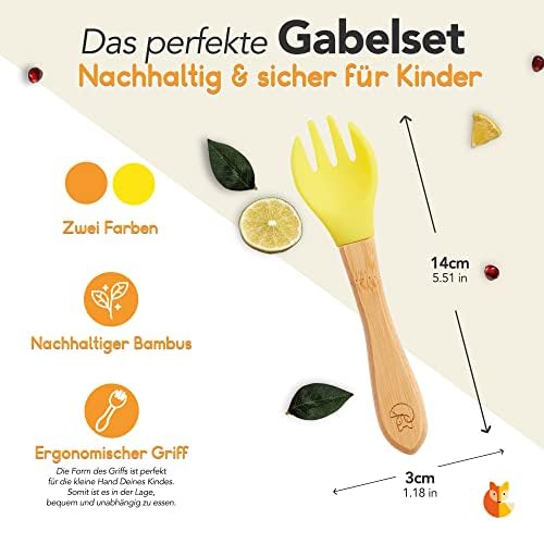 Kindergabelset - 2-tlg. - Orange & Gelb mit nachhaltigem Bambus, ergonomischem Griff und kindgerechter Größe für selbstständiges Essen.