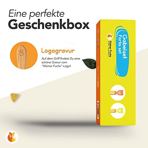 Kindergabelset - 2-tlg. - Orange & Gelb mit individueller Logogravur auf dem Griff, verpackt in nachhaltiger Geschenkbox.
