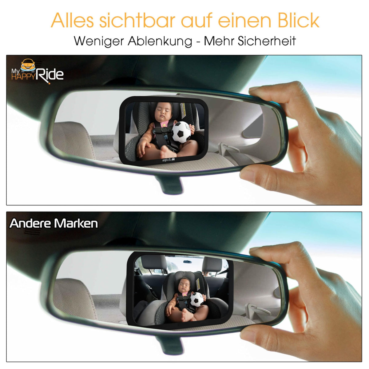 Auto-Rücksitzspiegel - Kindersitz immer im Blick zeigt besseren Rundumblick auf schlafendes Kind im Kindersitz für mehr Sicherheit im Auto.