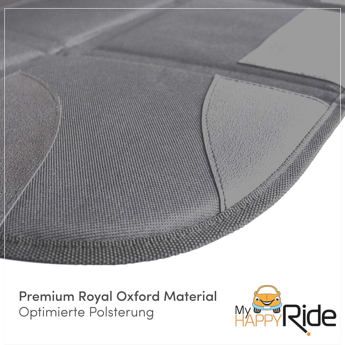 Auto-Kindersitzunterlage aus robustem Royal Oxford Material mit gepolstertem Schutz für Fahrzeugpolster und sicheren Sitz des Kindersitzes.