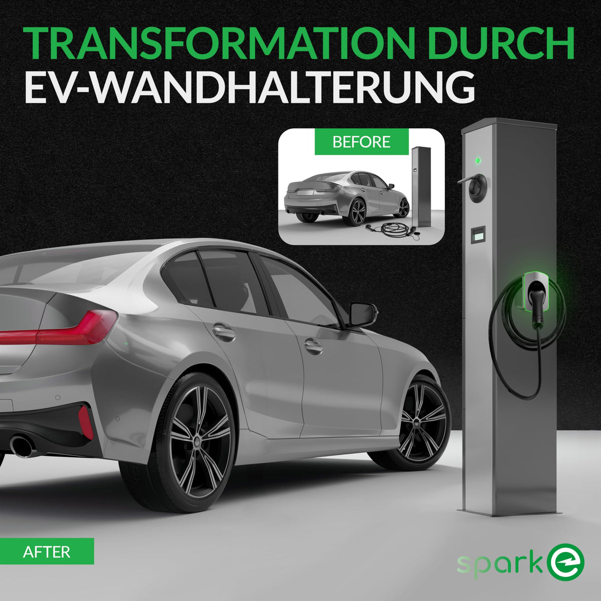 EV-Ladekabel Halterung - Typ 2 - Silber für ordentliche Wandmontage, hält Kabel sauber und zugänglich am Ladepunkt befestigt.