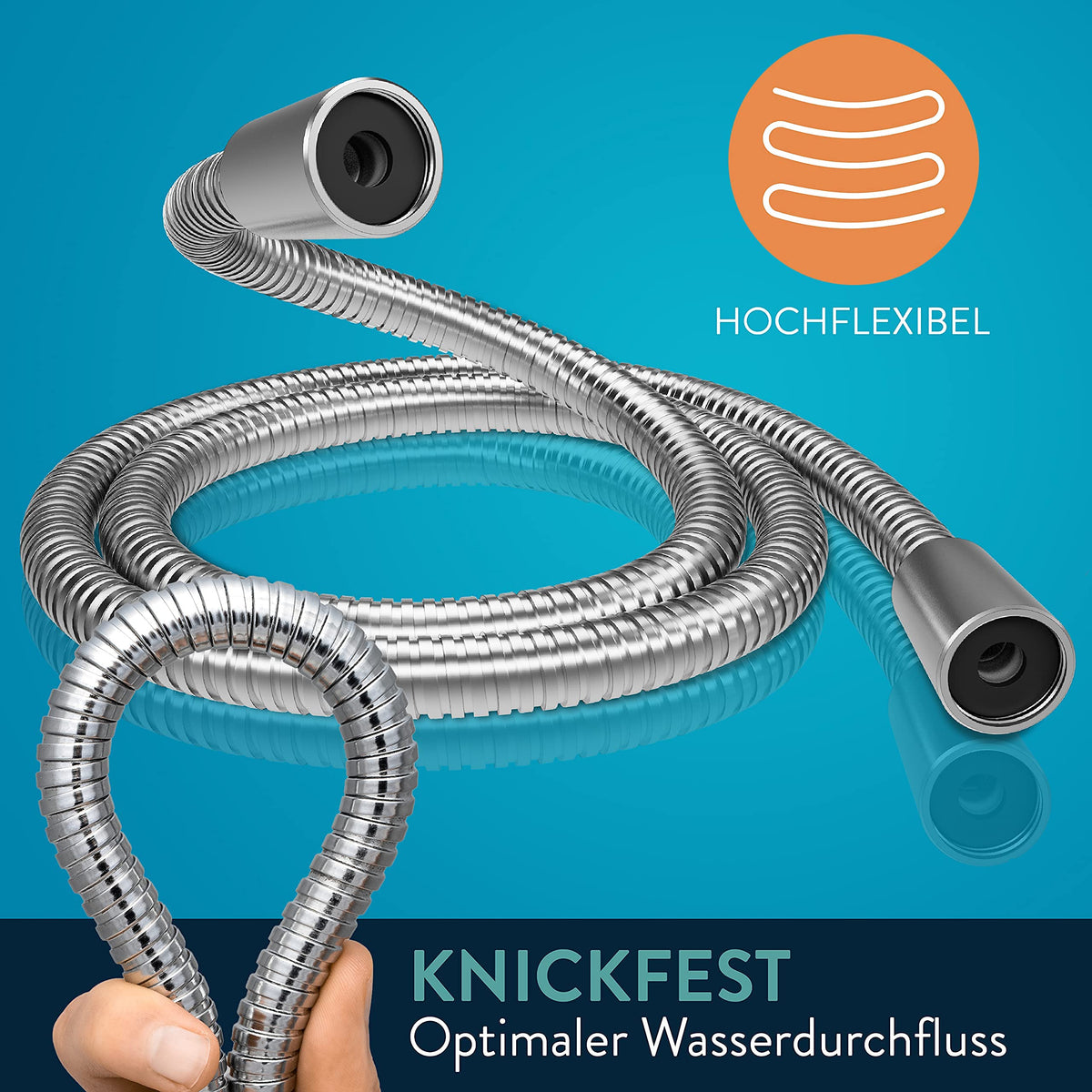 Brauseschlauch Edelstahl - 2 m, hochflexibel und knickfest für optimalen Wasserdurchfluss und einfache Handhabung.