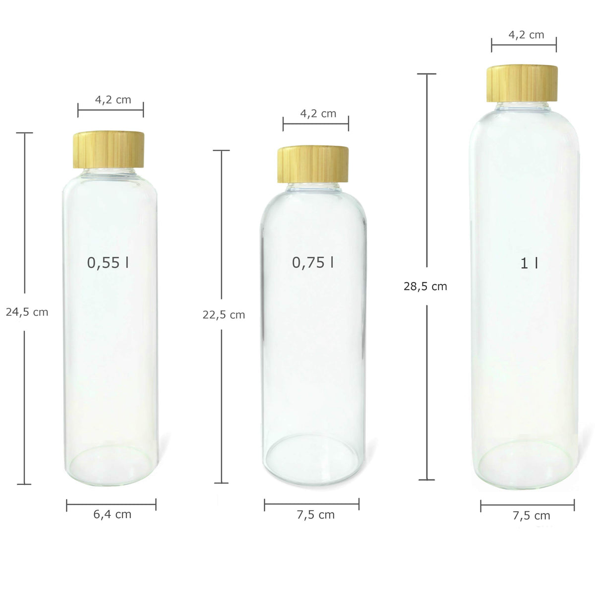Trinkflasche mit Bambusdeckel - 550 ml - Grau, transparent mit nachhaltigem Deckel, kompakte Größe ideal für unterwegs und Alltag.