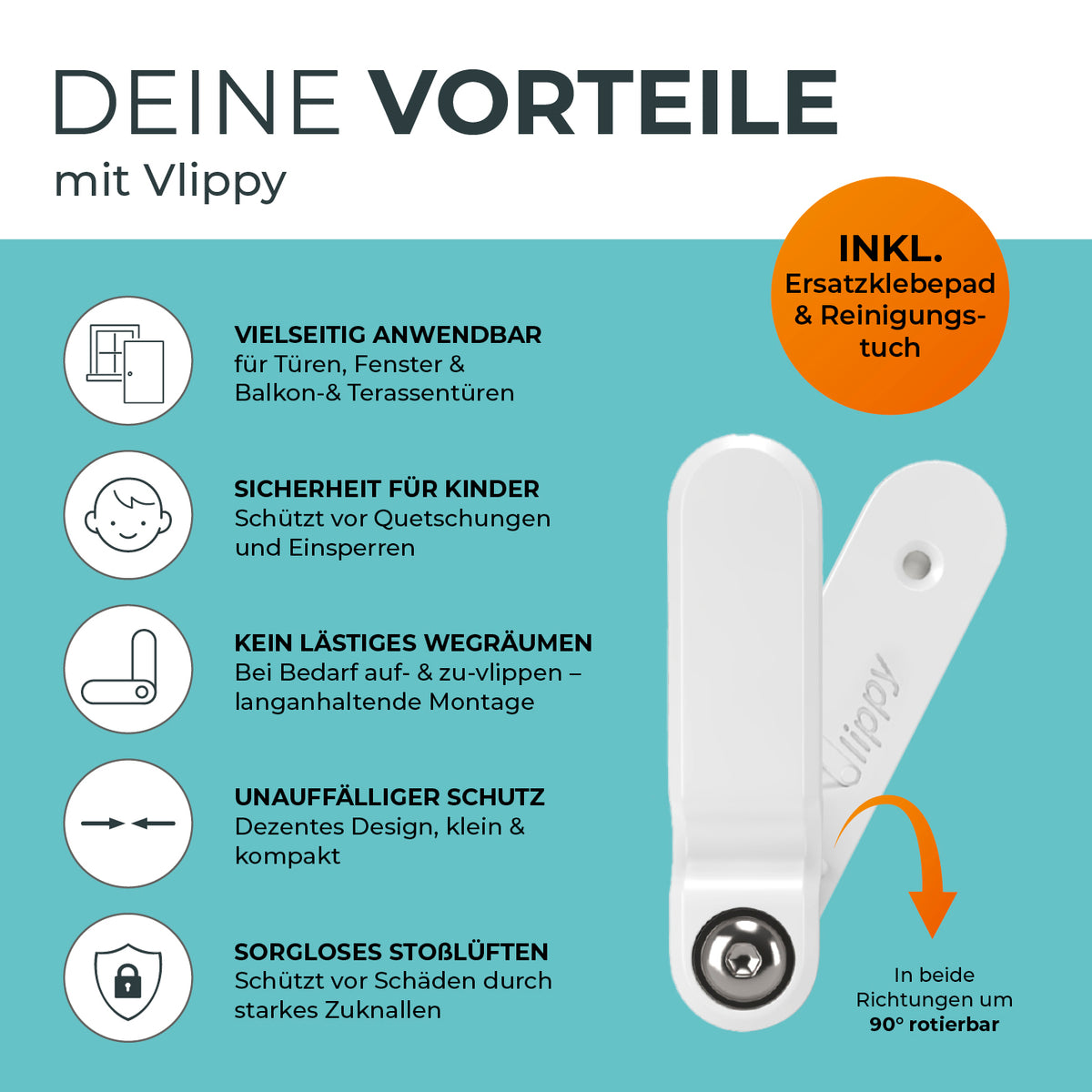 Tür- & Fensterstopper - 2er-Set zur einfachen Montage, schützt vor Zuschnappen und sorgt für sichere, verstellbare Fenster- und Türöffnung.