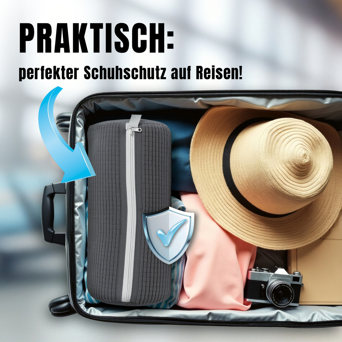 Schuhwaschbeutel – Wäschenetz für Schuhe schützt und bewahrt Schuhe sicher und praktisch im Koffer auf Reisen.