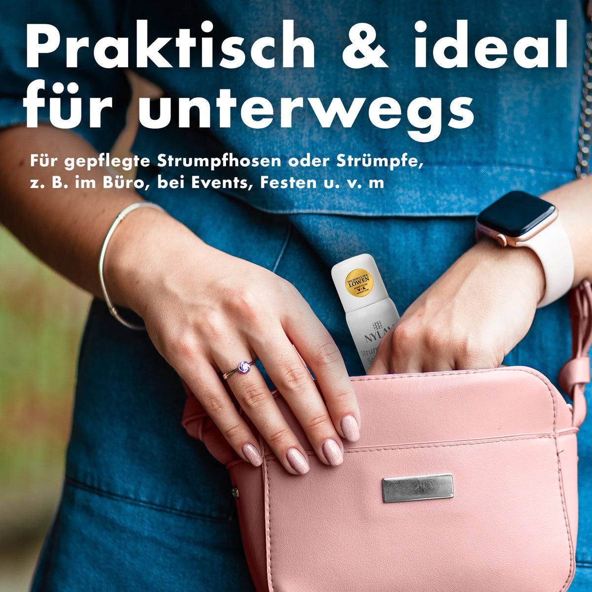 Strumpfhosen Schutzspray – schützt vor Laufmaschen, transparent, wird aus einer Tasche gezogen und ist ideal für den mobilen Gebrauch unterwegs.
