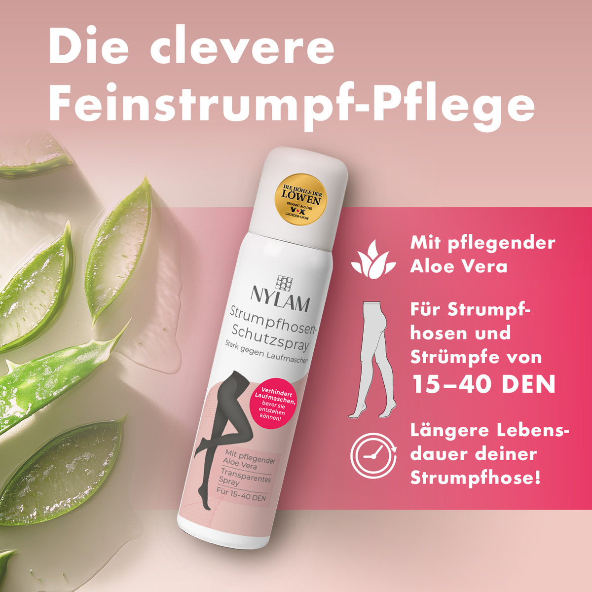 Strumpfhosen Schutzspray – schützt vor Laufmaschen, transparent mit Aloe Vera, verlängert die Haltbarkeit von Strumpfhosen 15–40 DEN.