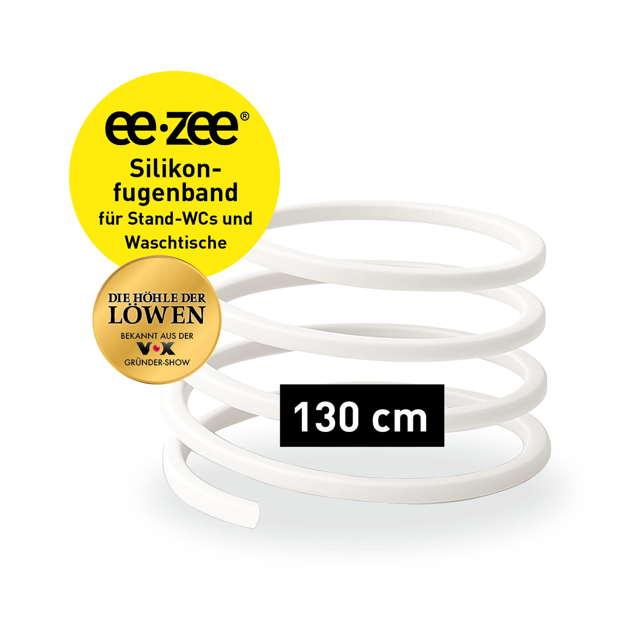 eezee Fugenband 130 cm für Waschtisch/Waschbecken, weißes Silikonband zur sauberen Fugenabdichtung, Galerieposition 2, quadratisch