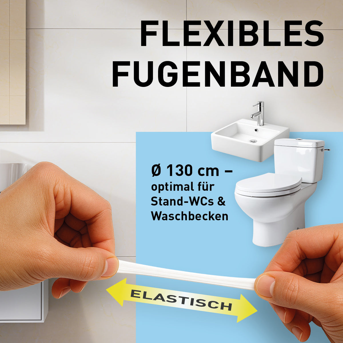 eezee Fugenband 130 cm für Waschtisch/Waschbecken zeigt elastisches, flexibles Fugenband für saubere Montage bei WC und Waschbecken, Galerie 6
