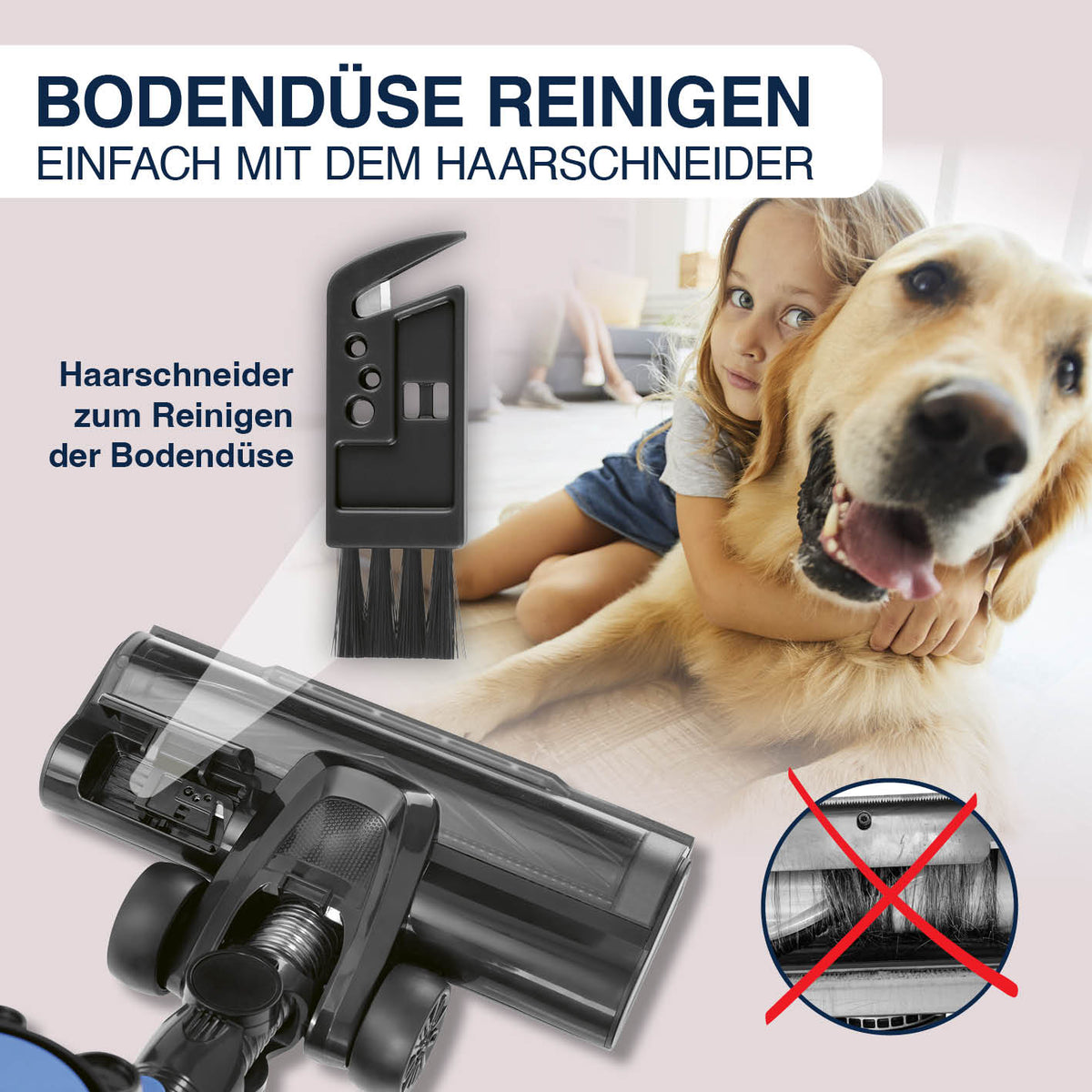 Akku-Zyklonstaubsauger mit Haarschneider zur einfachen Reinigung der Bodendüse, Bild zeigt Galerieposition 5 quadratisch 1417x1417 px