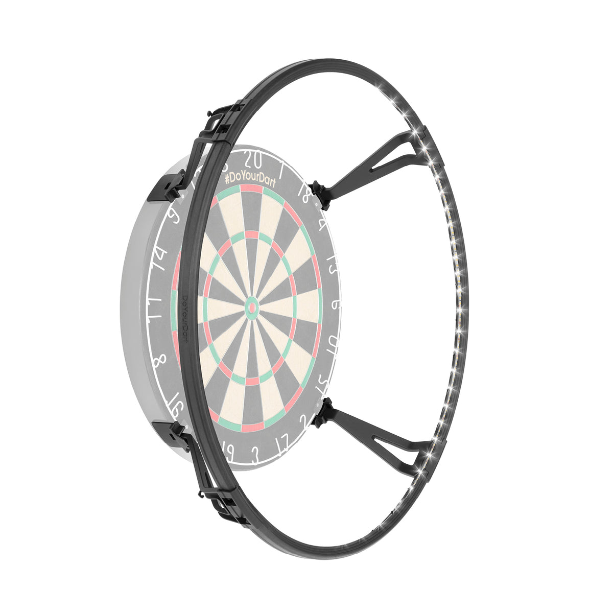 Dartscheiben-Beleuchtung mit 360° LED-Ring für gleichmäßige, schattenfreie Ausleuchtung der Dartscheibe und präzises Spielen.