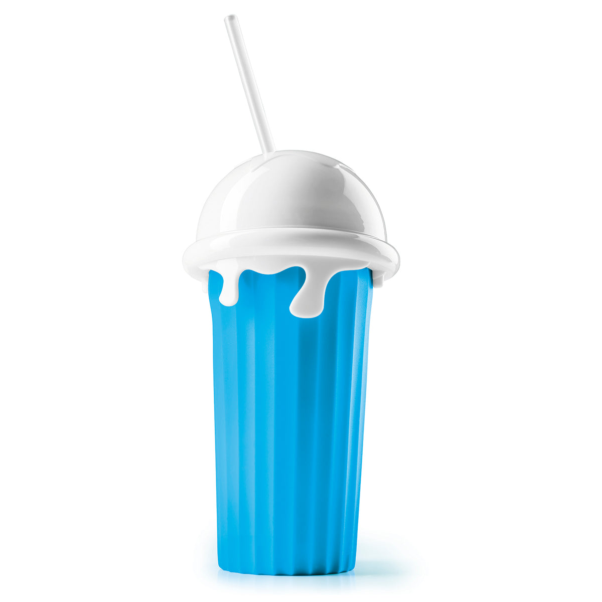 FreezeUp Slushy Cup - Blau/Weiß in Blau und Weiß mit Strohhalm
