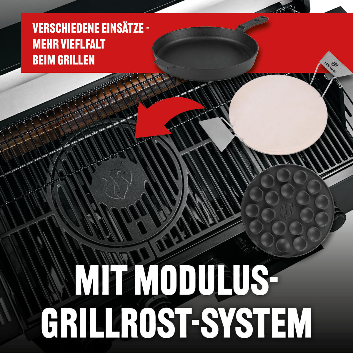 Gasgrill COOL BLACK 5.2 maxX-Zone mit modularem Grillrost-System für vielseitige Einsätze und vielfältiges Grillen.