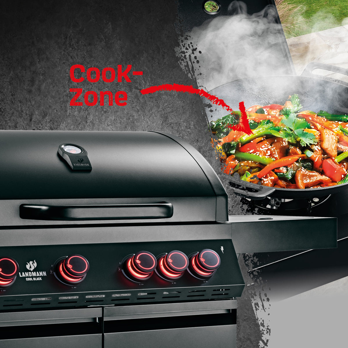 Gasgrill COOL BLACK 4.1 – 4 Brenner + Seitenbrenner mit Cook-Zone und großem Grillrost für vielfältiges Grillen und hohe Leistung