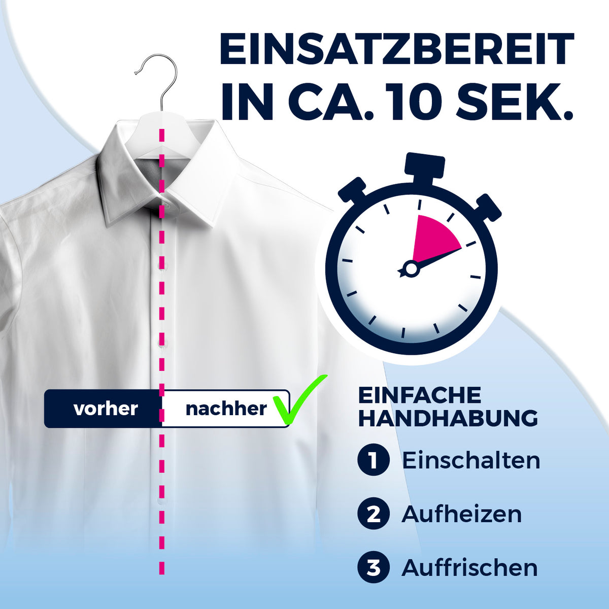 2in1-Dampfbürste zeigt schnell sichtbaren Effekt nach 10 Sekunden mit einfacher Bedienung und glatter Hemdansicht, Galerie 3 quadratisch.