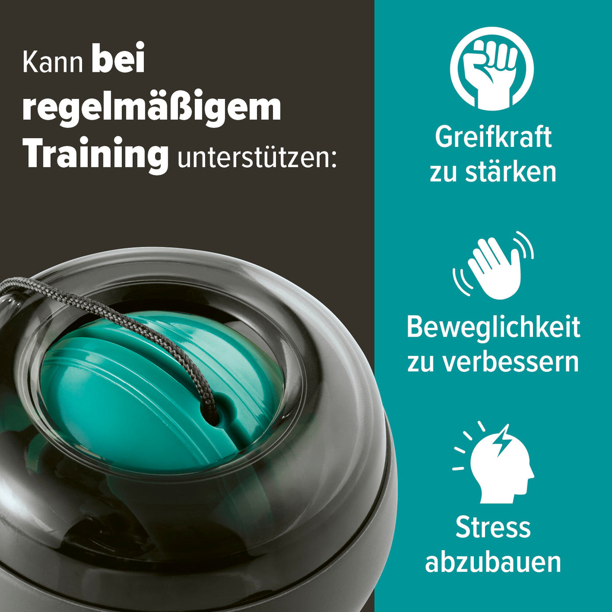 Spinball trainiert Griffkraft, verbessert Beweglichkeit und hilft Stress abzubauen für effektives Handgelenk- und Unterarmtraining.