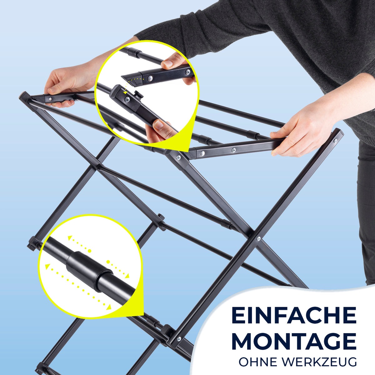 Teleskop-Wäscheständer 1200 in Galerie 6 zeigt einfache Montage und flexible Ausziehfunktion in quadratischem Bildformat.