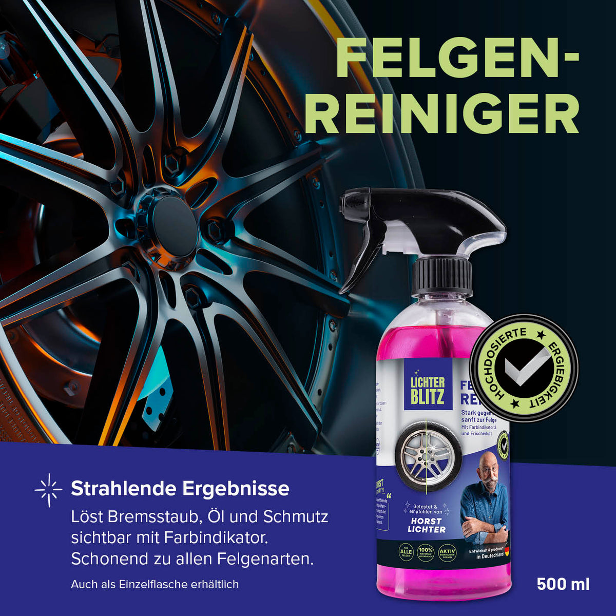 Reinigungsset Felgen – 4-tlg. mit Felgenreiniger, löst Bremsstaub und Schmutz schonend und effektiv für alle Felgenarten.