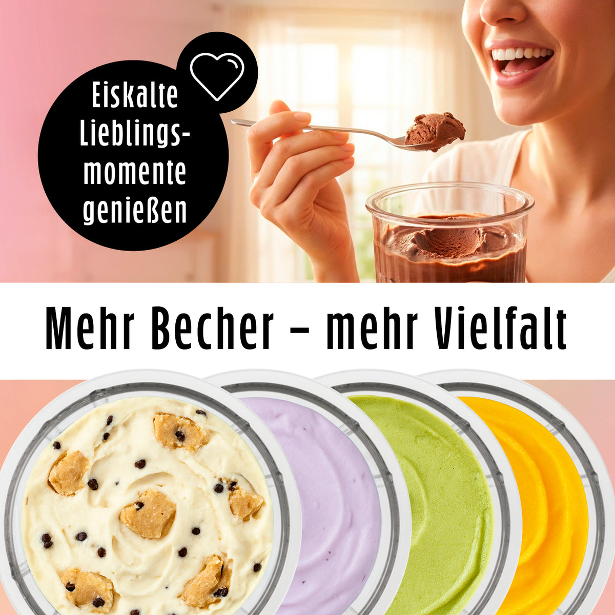 Becher-Set - 2 x 500 ml mit verschiedenen Eissorten für genussvolle und vielseitige Dessertmomente zuhause.