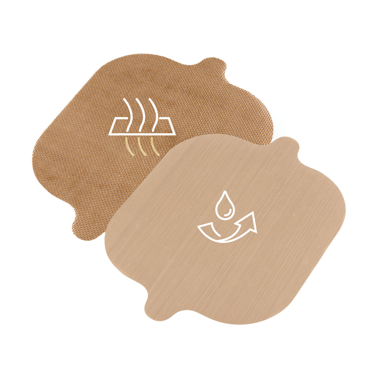Dauerbackfolien-Set für Heißluftfritteusen – quadratisch mit 2-in-1 Matte, flexibel zuschneidbar, perforiert für knusprige Ergebnisse.