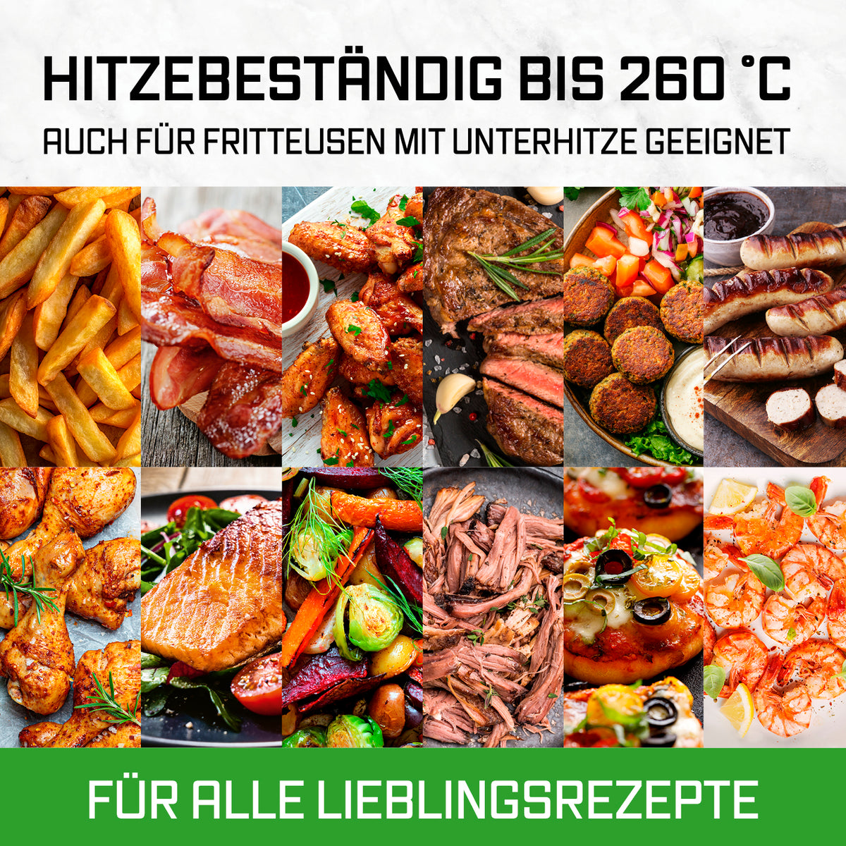 Dauerbackfolien-Set für Heißluftfritteusen – quadratisch, hitzebeständig bis 260°C, perfekt für vielseitige Lieblingsrezepte.