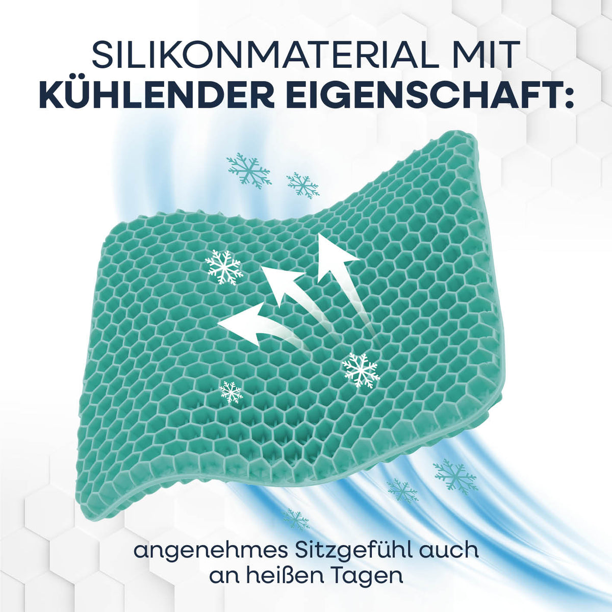 Komfort-Sitzkissen mit Wabenstruktur aus silikonartigem Material, das für ein kühlendes und angenehmes Sitzgefühl sorgt.