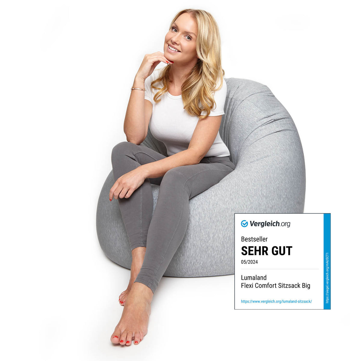 Flexi Comfort Sitzsack (320 L) Hellgrau mit flexiblem, weichem Bezug, ergonomisch für drinnen, ideal für Wohnzimmer und entspannte Sitzhaltung.