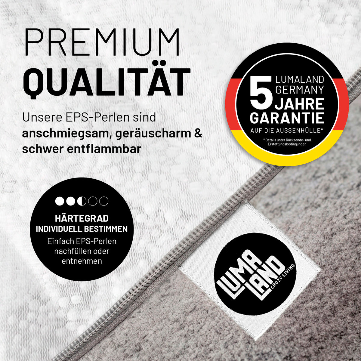 Comfort Line Sitzsack XXL (315 L) - indoor - Hellgrau mit hochwertiger EPS-Perlenfüllung, anpassbarer Härtegrad und 5 Jahre Garantie