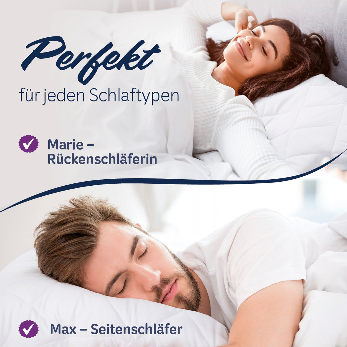 Microfaser Kopfkissen - Gesteppt - 40 x 80 cm - Weiß, bequem für alle Schlaftypen, pflegeleicht und hypoallergen.