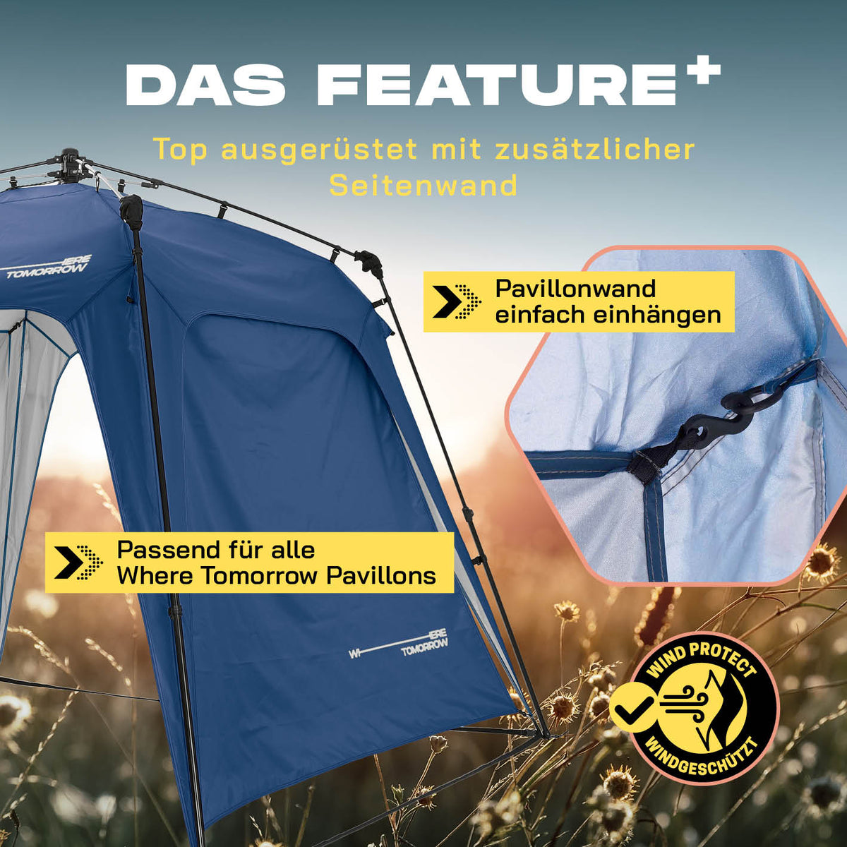 Pop Up Pavillon Gartenzelt - Seitenwand - Blau aus 190T Polyester, windgeschützt, passend für alle Where Tomorrow Pavillons.
