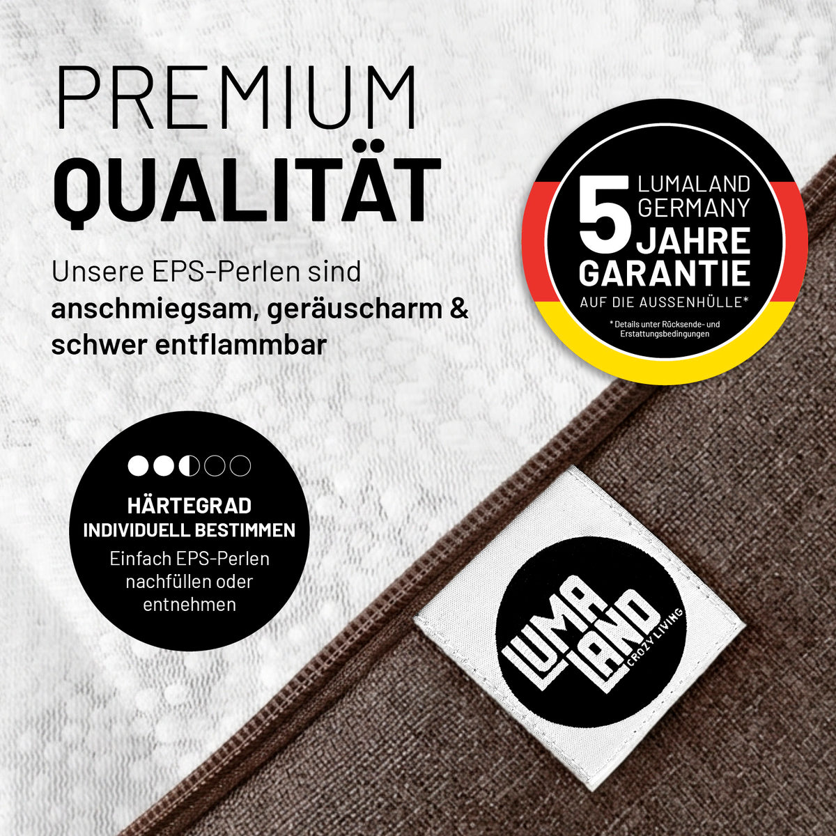 Sitzsack Interior Line (370 L) - indoor - Braun mit hochwertiger Leinenoptik, EPS-Perlen und 5 Jahre Garantie auf Hülle