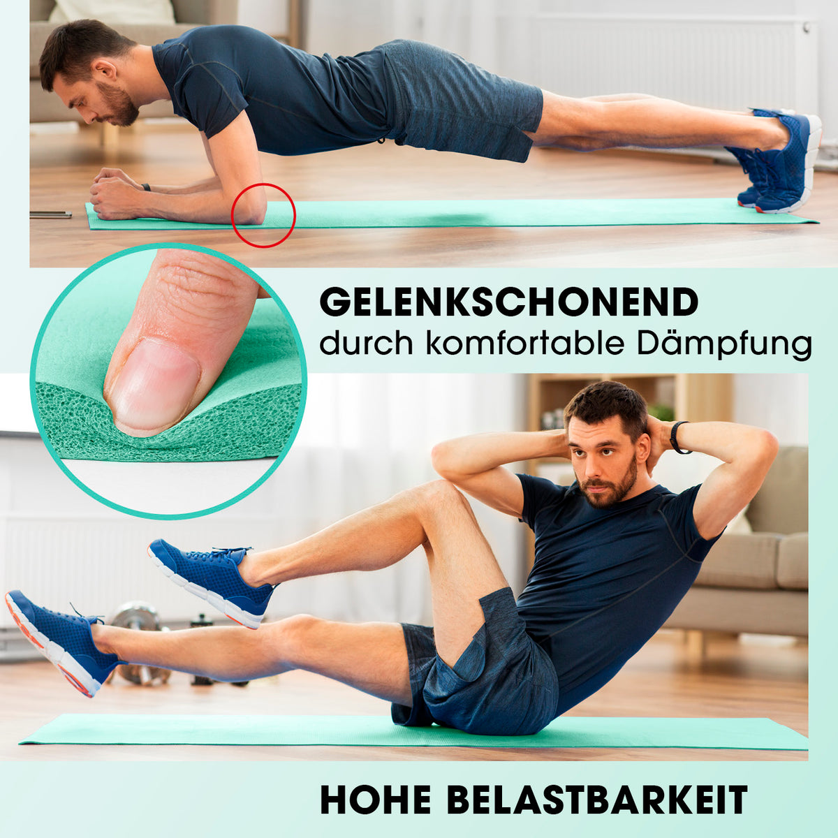 Fitness- und Gymnastikmatte - 190 x 100 x 1 cm - Türkis mit rutschfestem, gelenkschonendem Material für Gymnastik und Yoga.