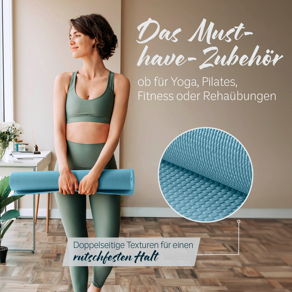 Yogamatte Kirana - 183 x 61 x 0,4 cm - Kiesel mit weicher Oberfläche und rutschfesten, doppelseitigen Texturen für Yoga, Pilates und Fitness.