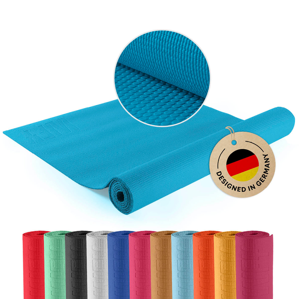 Yogamatte Kirana - 183 x 61 x 0,4 cm - Petrol, rutschfest, weich und pflegeleicht, ideal für Yoga, Pilates und Fitness.