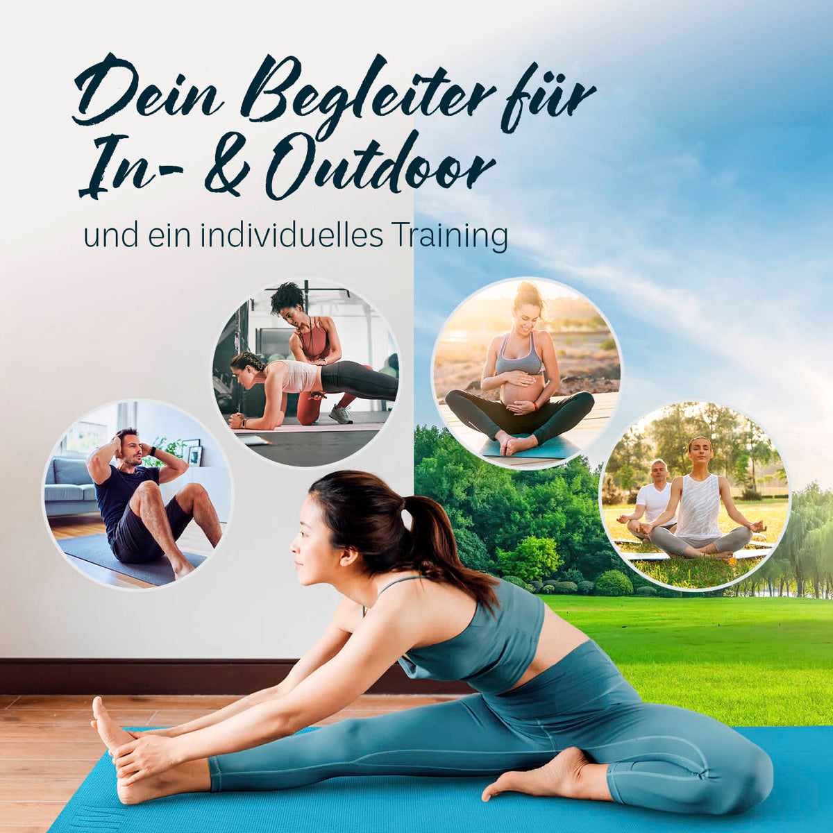 Yogamatte Kirana - 183 x 61 x 0,4 cm - Petrol als flexible, rutschfeste und pflegeleichte Trainingsmatte für Pilates und Workout.