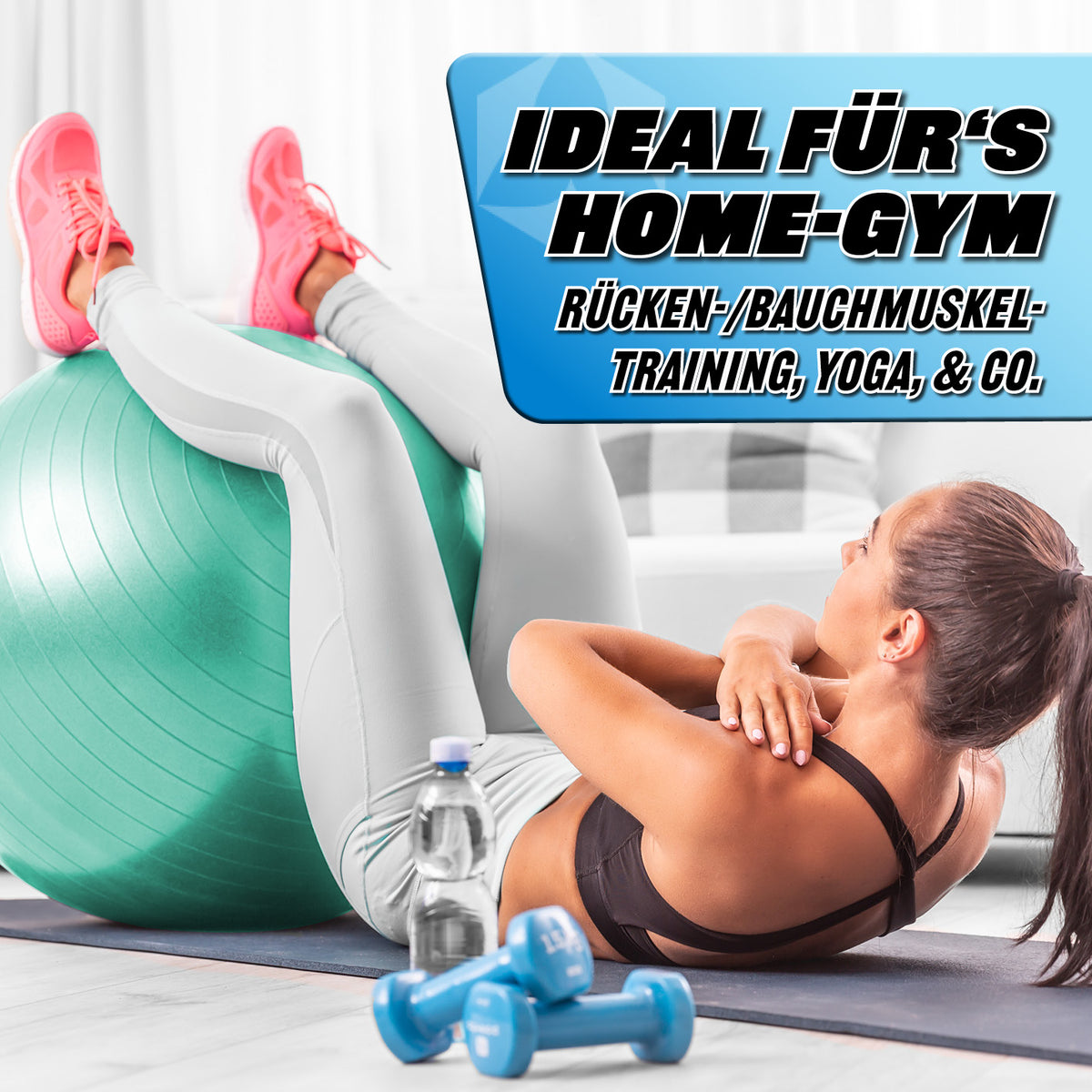 Gymnastikball inkl. Ballpumpe - Fitness Sitzball - Türkis - 65 cm für Rücken- und Bauchmuskeltraining im Home-Gym.