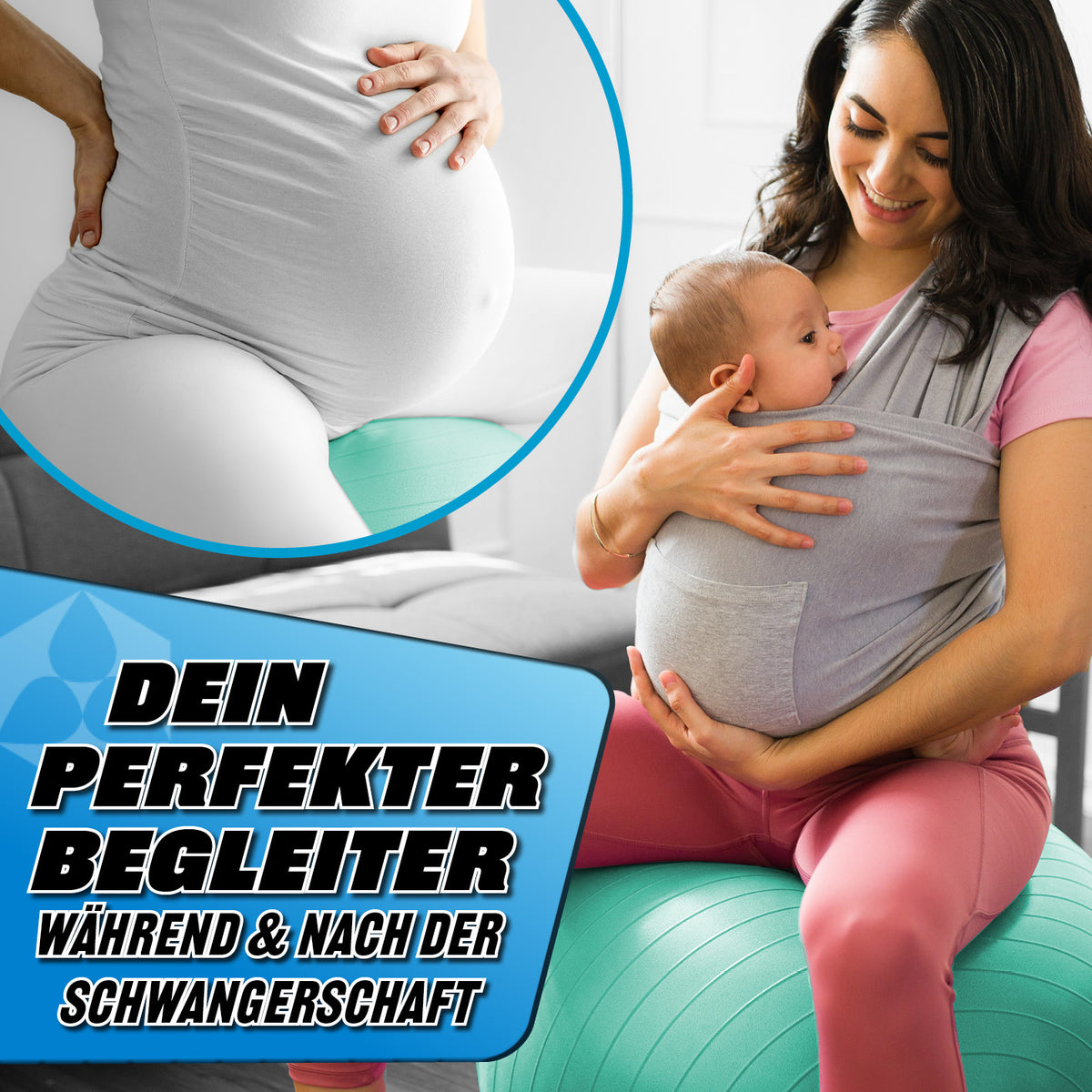 Gymnastikball inkl. Ballpumpe - Fitness Sitzball - Türkis - 55 cm für Schwangerschaftsgymnastik und Alltag geeignet.
