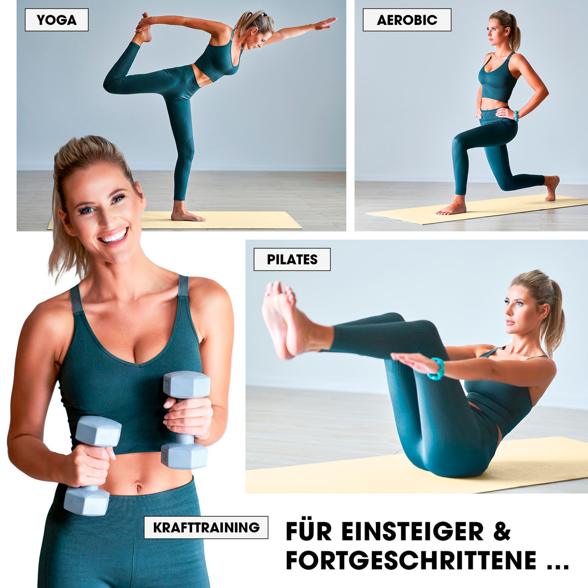 Fitness- und Gymnastikmatte - 183 x 61 x 1 cm - Hell Beige für Yoga, Pilates, Aerobic und Krafttraining im Home-Gym oder Outdoor.