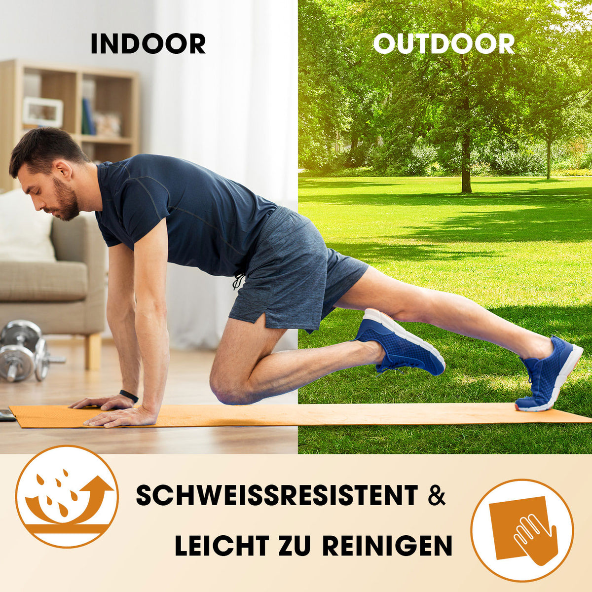 Fitness- und Gymnastikmatte - 183 x 61 x 1 cm - Orange, rutschfest, robust, ideal für Indoor- und Outdoor-Workout.