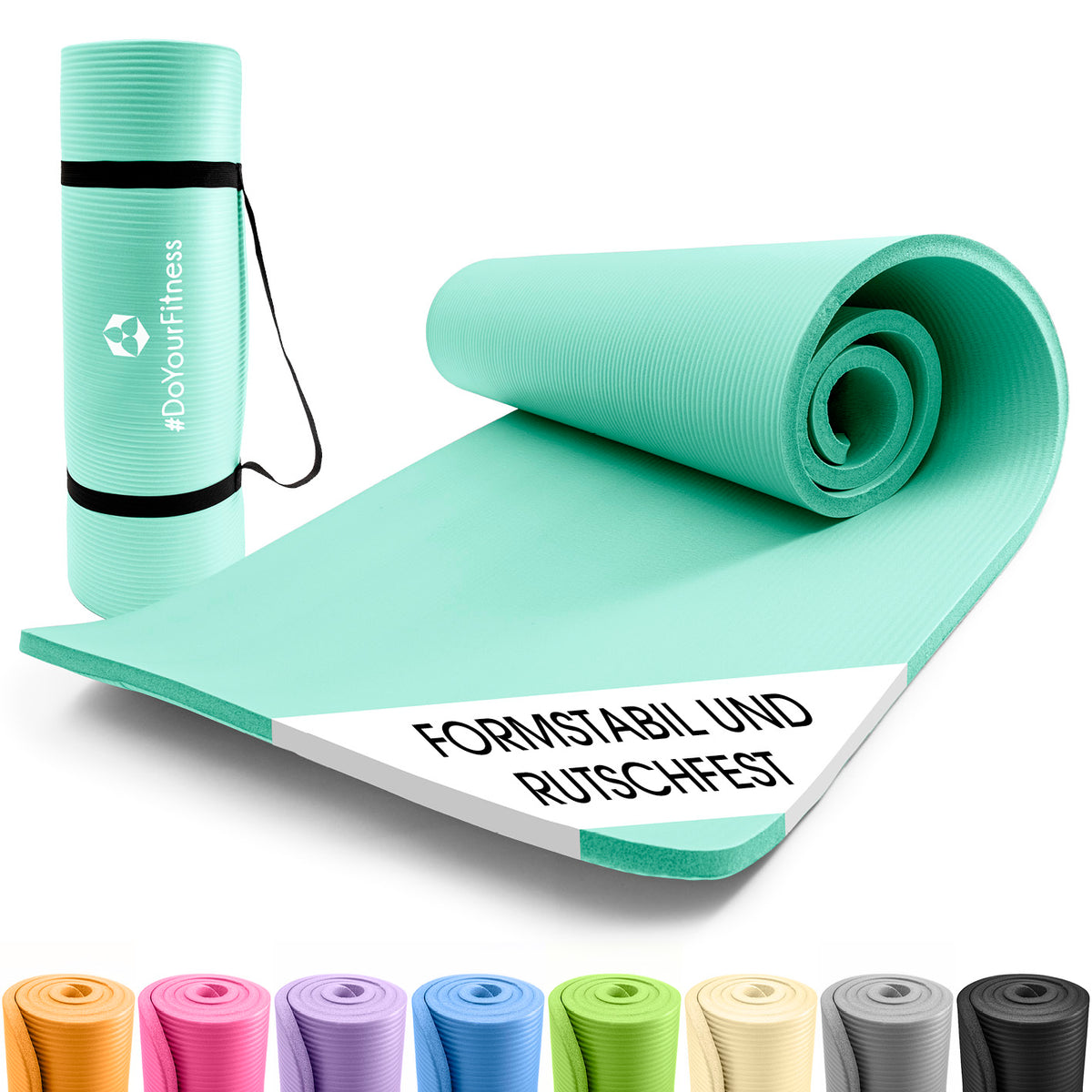 Fitness- und Gymnastikmatte - 183 x 61 x 1 cm - Türkis, rutschfest, robust, leicht, mit Tragegurt von DoYourFitness.