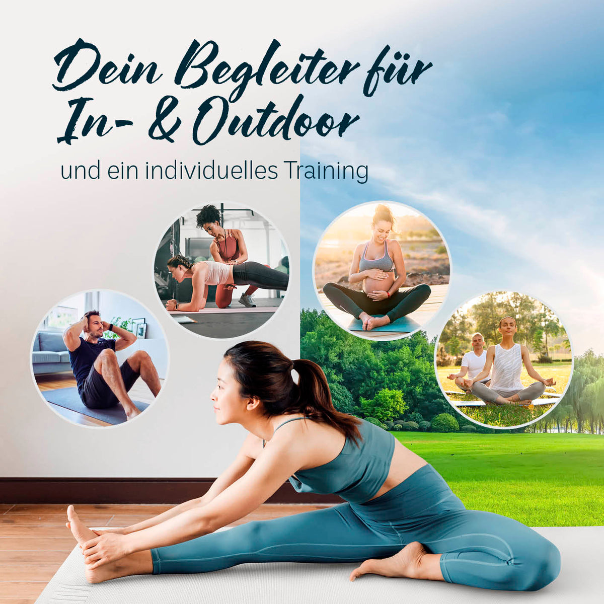 Yogamatte Kirana - 183 x 61 x 0,4 cm - Weiß als flexible, rutschfeste Trainingsmatte für Pilates und Fitness indoor und outdoor.