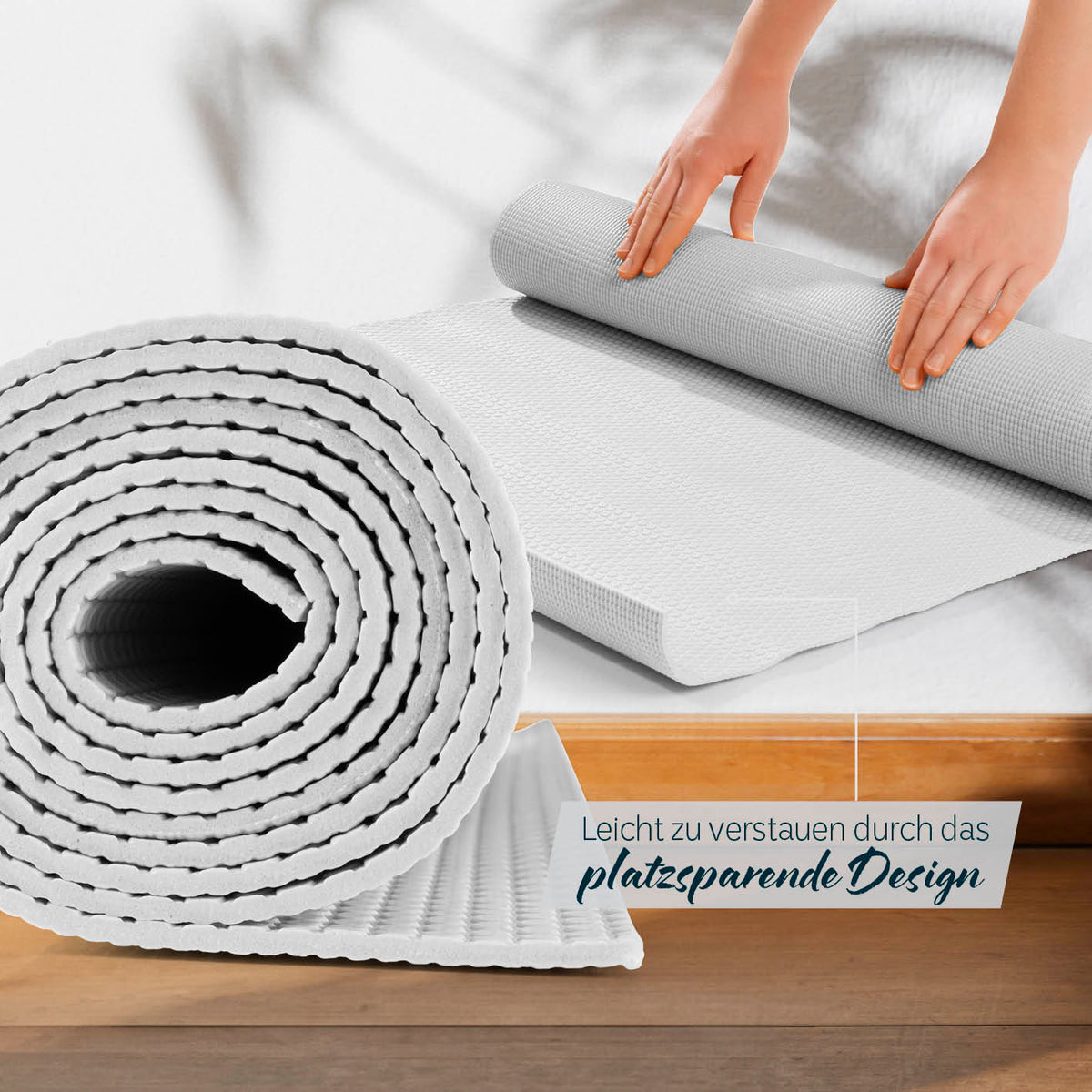 Yogamatte Kirana - 183 x 61 x 0,4 cm - Weiß, rutschfest, weich, flexibel, pflegeleicht, platzsparendes Design für Pilates und Fitness.