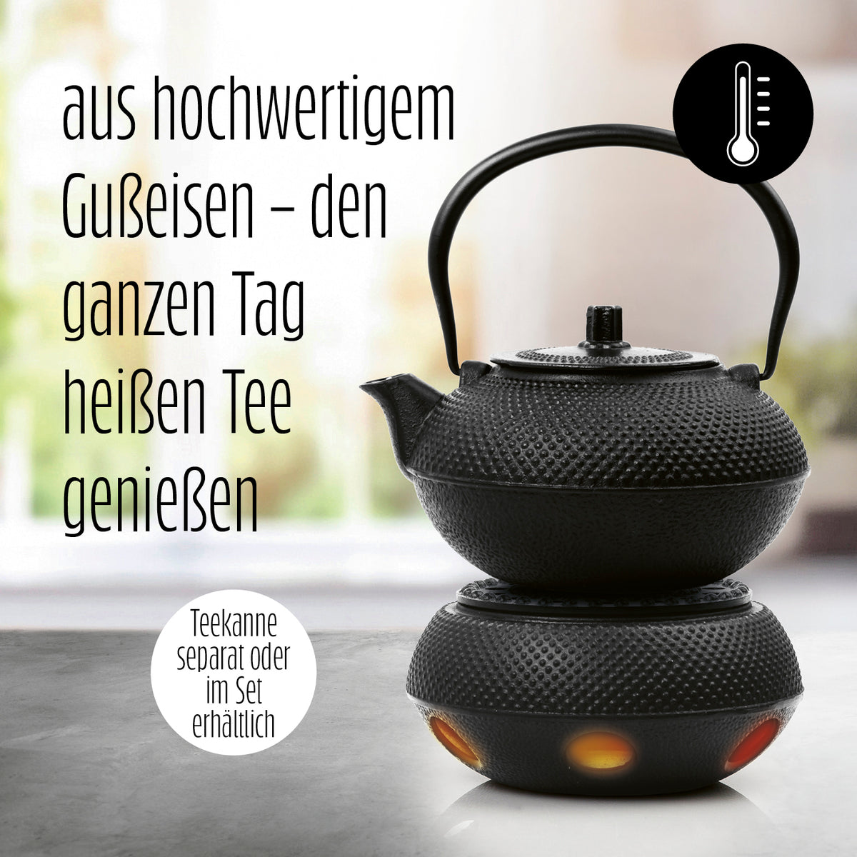 Stövchen aus Gusseisen - Teewärmer für Teekannen - Schwarz, stilvoller, feuerfester Teewärmer für verschiedene Kannenmaterialien.