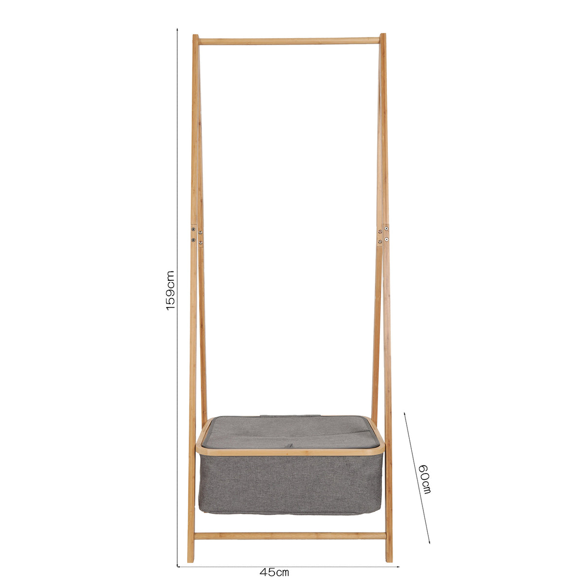 Maßdiagramm: Kleiderständer aus Bambus - 159 x 60 x 45 cm - Grau