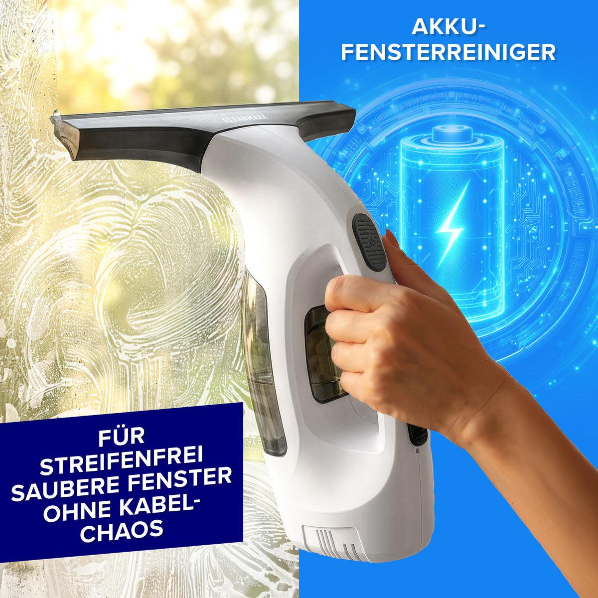 Akku-Fensterreiniger - Weiß-Schwarz zum kabellosen, streifenfreien Reinigen von Glas- und Fensterflächen für einfache Handhabung.